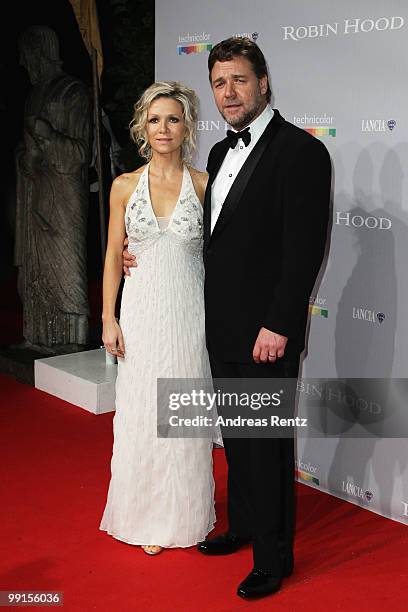 Danielle Spencer and Russell Crowe attends the "Robin Hood" Afterparty at the Majestic Beach during the 63rd Annual Cannes Film Festival on May 12,...