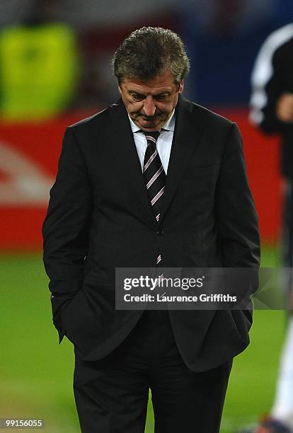 Head coach Roy Hodgson of Fulham looks dejected after their defeat in the UEFA Europa League final match between Atletico Madrid and Fulham at HSH...