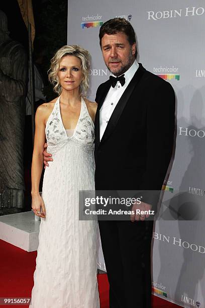 Danielle Spencer and Russell Crowe attends the "Robin Hood" Afterparty at the Majestic Beach during the 63rd Annual Cannes Film Festival on May 12,...