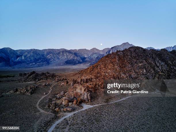 aerial view of sierra nevadas, roads and alabama hills. - giardino stock pictures, royalty-free photos & images