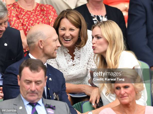 Carole Middleton with Matt Dawson and wife Carolin Hauskeller in the royal box on day three of the Wimbledon Tennis Championships at the All England...