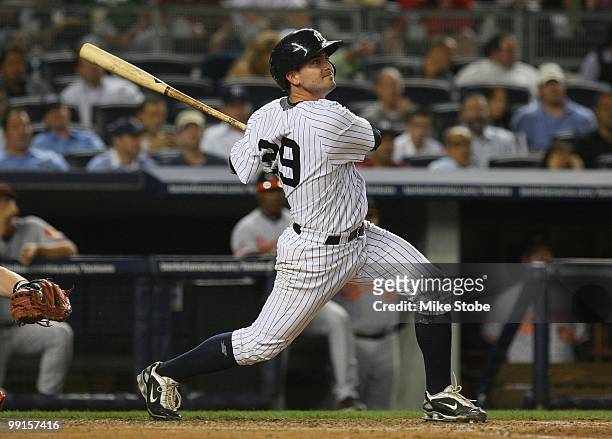 Francisco Cervelli of the New York Yankees bats against the Baltimore Orioles on May 4, 2010 in the Bronx borough of New York City. The Yankees...