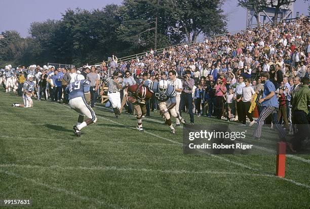 General view of game action during the Harvard Crimson game against the Columbia Lions at Baker Field on October 10, 1970 in New York City.