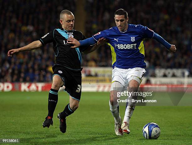 Mark Kennedy of Cardiff City holds off a challenge from Jay Spearing of Leicester City during the Coca-Cola Championship Playoff Semi Final 2nd Leg...