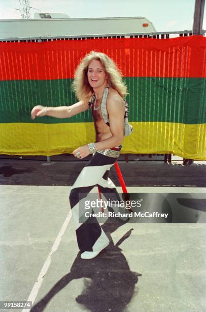 David Lee Roth of Van Halen poses outside The Oakland Coliseum in 1977 in Oakland, California.