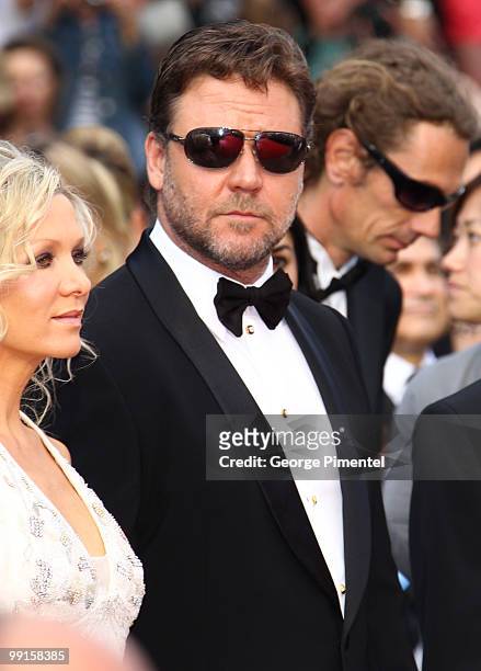 Russell Crowe and wife Danielle Spencer attend the Opening Night Premiere of 'Robin Hood' at the Palais des Festivals during the 63rd Annual...
