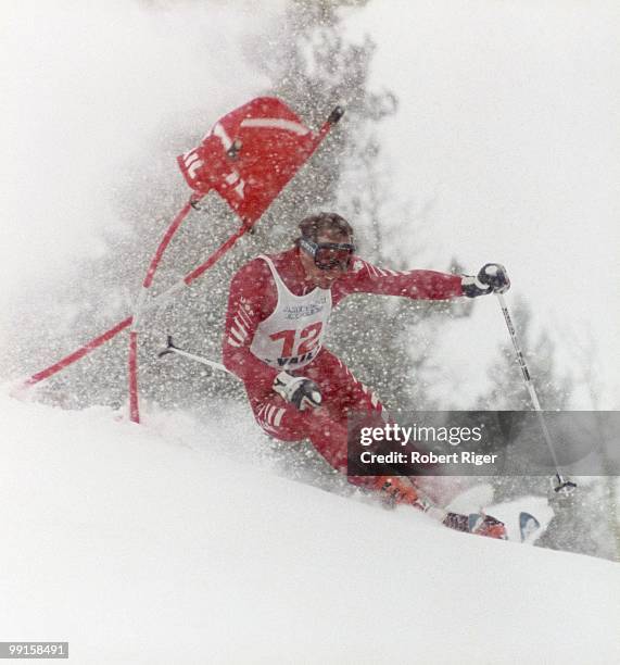 Phil Mahre competes in the Giant Slalom during the 1983 Alpine Skiing World Cup event on March 8, 1983 in Vail, Colorado.