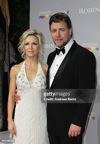 Danielle Spencer and Russell Crowe attend the "Robin Hood" Afterparty at the Majestic Beach during the 63rd Annual Cannes Film Festival on May 12,...