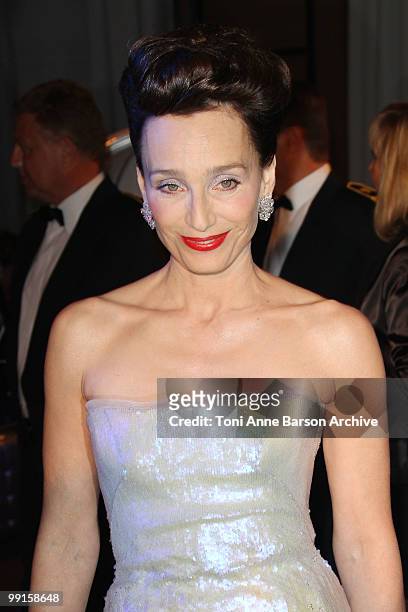 Mistress of Ceremonies Kristin Scott Thomas attends the Opening Night Dinner at the Hotel Majestic during the 63rd Annual International Cannes Film...