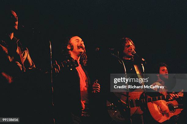 Michael Clark, David Crosby, Roger McGuinn and Chris Hillman of The Byrds perform a reunion show live at The Boarding House in 1977 in San Francisco,...