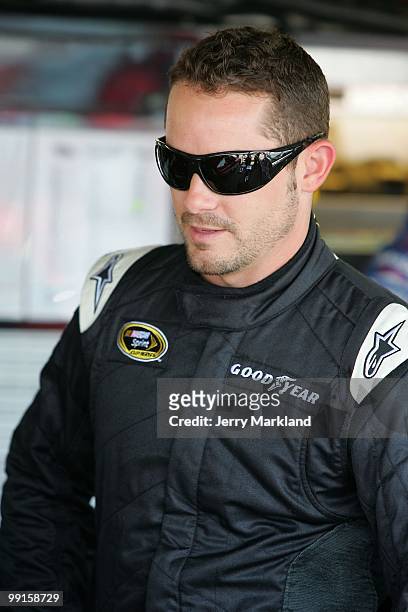 Casey Mears, driver of the Tommy Baldwin Racing Chevrolet, looks on during practice for the NASCAR Sprint Cup Series Showtime Southern 500 at...