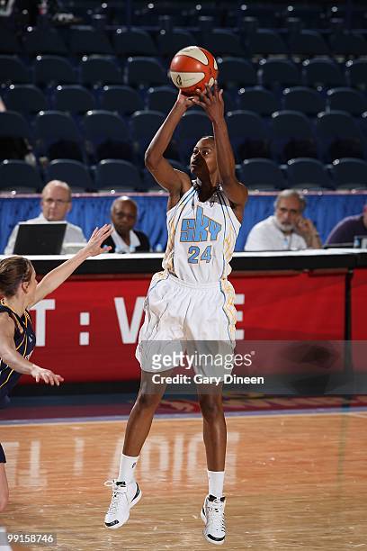 Sandora Irvin of the Chicago Sky takes a jump shot against the Indiana Fever during the WNBA preseason game on May 10, 2010 at the All-State Arena in...