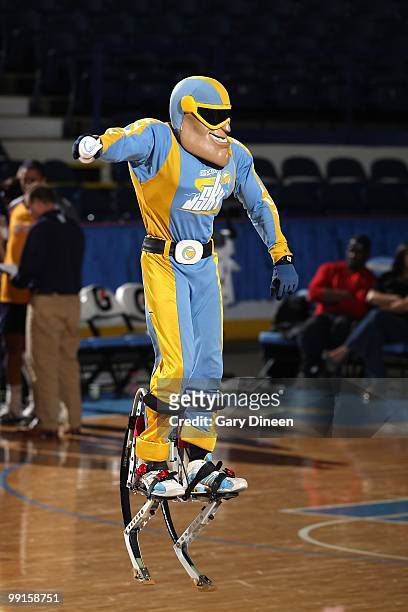 The Chicago Sky mascot entertains the crowd during the WNBA preseason game against the Indiana Fever on May 10, 2010 at the All-State Arena in...