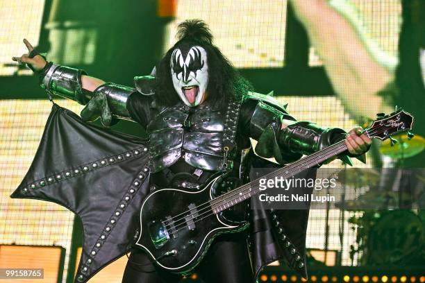 Gene Simmons of KISS performs during the Sonic Boom Over Europe tour at Wembley Arena on May 12, 2010 in London, England.