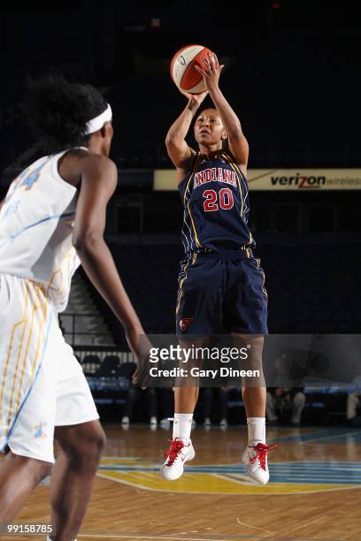 Briann January of the Indiana Fever takes a jump shot against the Chicago Sky during the WNBA preseason game on May 10, 2010 at the All-State Arena...