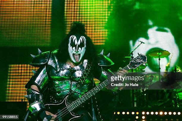Gene Simmons of KISS performs at the Wembley Arena on May 12, 2010 in London, England.