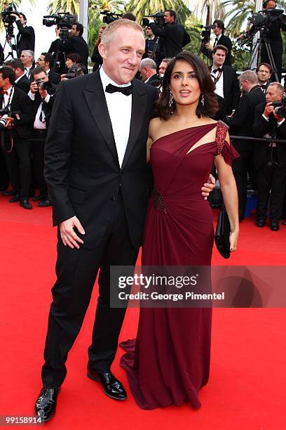 Actress Salma Hayek and husband Francois-Henri Pinault attend the Opening Night Premiere of 'Robin Hood' at the Palais des Festivals during the 63rd...