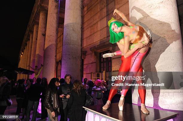 General view with artists during the P1 grand opening of the Terrasse on May 12, 2010 in Munich, Germany.