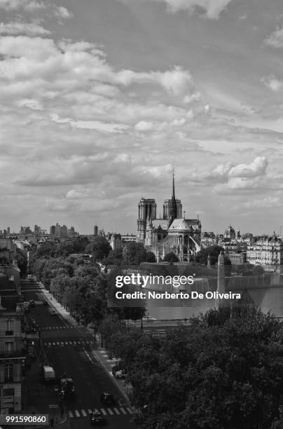 notre dame (terrasse institut du monde arabe) - terrasse stockfoto's en -beelden