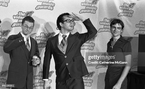 7th: Weezer pose for a group photo at the 12th Annual MTV Video Music Awards on September 7, 1995 at Radio City Music Hall in New York City, New York.
