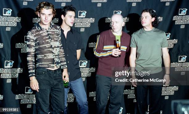 Bush pose for a group photo at the 13th Annual MTV Video Music Awards on September 4, 1996 at Radio City Music Hall in New York City, New York.