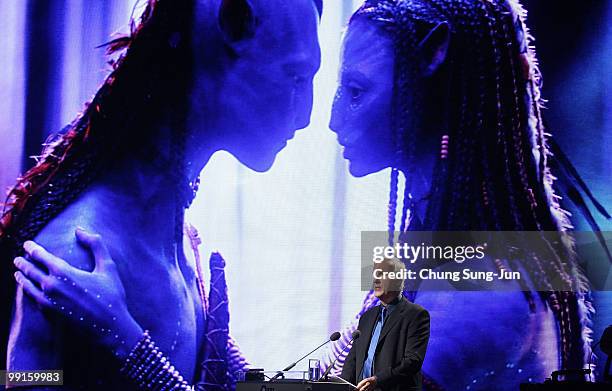 Film director James Cameron makes a key note speech during the "Seoul Digital Forum 2010" at Walkerhill hotel on May 13, 2010 in Seoul, South Korea....