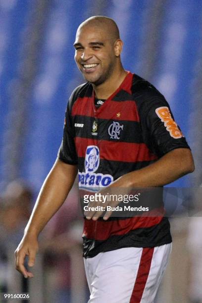 Adriano of Flamengo celebrate scored goal against Universidad de Chile during a match as part of Libertadores Cup at Maracana Stadium on May 12, 2010...