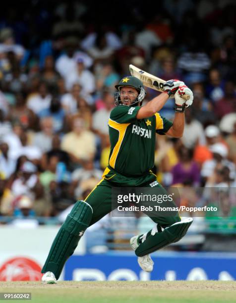 Shahid Afridi batting for Pakistan during the ICC World Twenty20 Super Eight match between New Zealand and Pakistan at the Kensington Oval on May 8,...