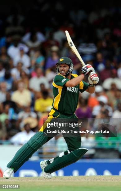 Shahid Afridi batting for Pakistan during the ICC World Twenty20 Super Eight match between New Zealand and Pakistan at the Kensington Oval on May 8,...