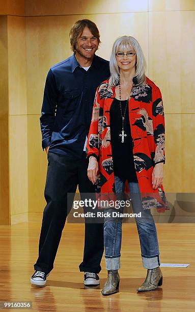 Singer/Songwriters Todd Snider and Emmylou Harris at the 2010 Americana Honors & Awards nominee announcement party at the W.O. Smith School on May...