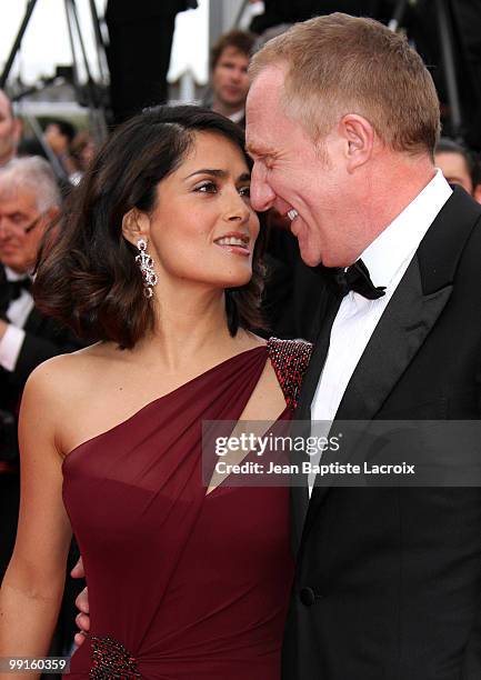 Salma Hayek and Francois-Henri Pinault attend the Opening Night Premiere of 'Robin Hood' at the Palais des Festivals during the 63rd Annual...