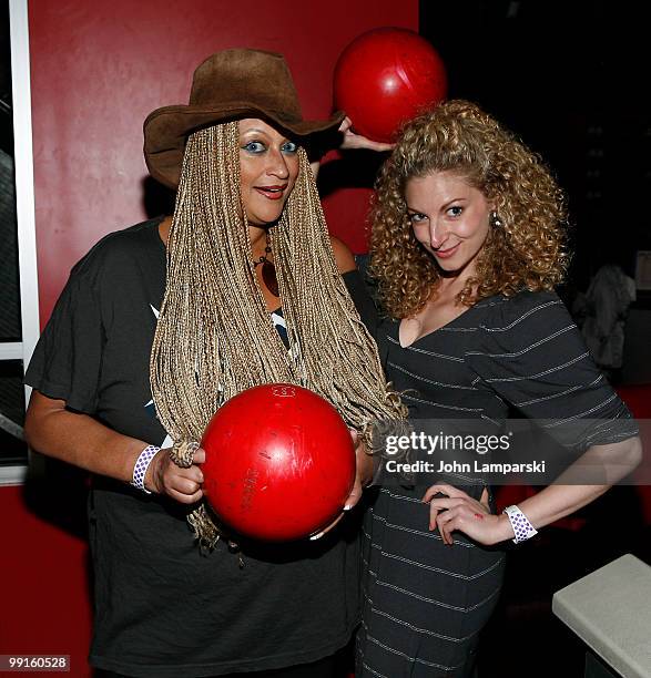 Michele Mais and Lauren Molina attend the 1st anniversary of Broadway's "Rock of Ages" celebration at Carnival at Bowlmor Lanes on May 12, 2010 in...