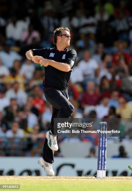 Graeme Swann bowling for England during the ICC World Twenty20 Super Eight Match between England and South Africa played at the Kensington Oval on...