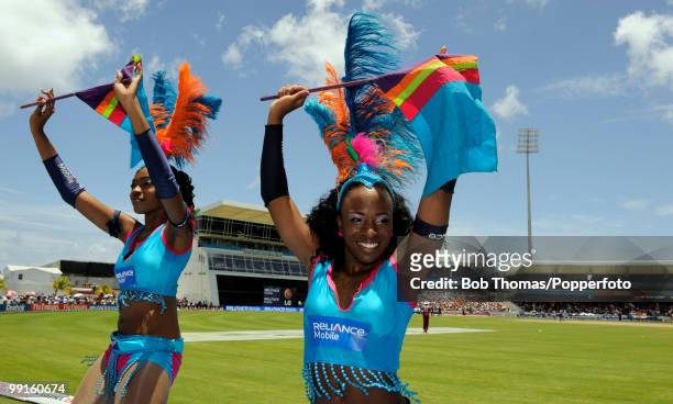 Girls dancing on the boundary during the ICC World Twenty20 Super Eight match between West Indies and India at the Kensington Oval on May 9, 2010 in...