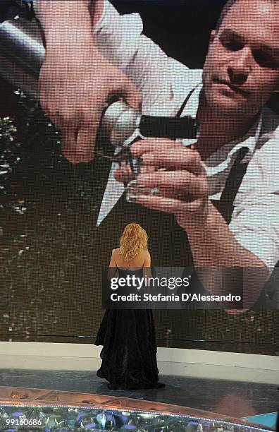 Simona Ventura attends 'L'Isola Dei Famosi' Italian Tv Show held at Rai Studios on May 12, 2010 in Milan, Italy.