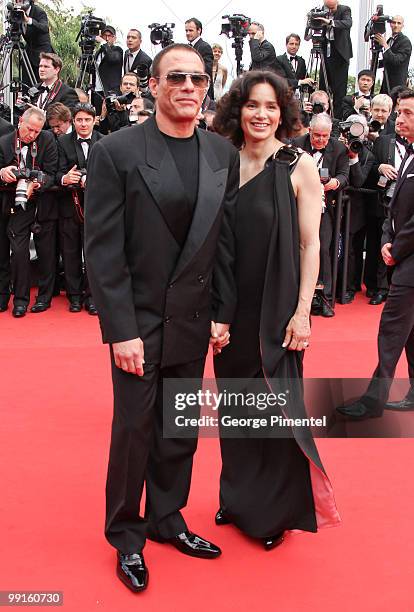 Jean-Claude Van Damme and Gladys Portugues attend the Opening Night Premiere of 'Robin Hood' at the Palais des Festivals during the 63rd Annual...