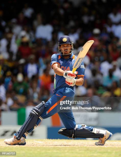 Yusuf Pathan batting for India during the ICC World Twenty20 Super Eight match between West Indies and India at the Kensington Oval on May 9, 2010 in...