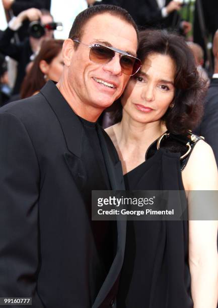 Jean-Claude Van Damme and Gladys Portugues attend the Opening Night Premiere of 'Robin Hood' at the Palais des Festivals during the 63rd Annual...