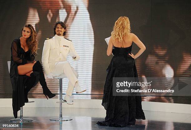 Nina Senicar, Dario Nanni and Simona Ventura attend 'L'Isola Dei Famosi' Italian Tv Show held at Rai Studios on May 12, 2010 in Milan, Italy.