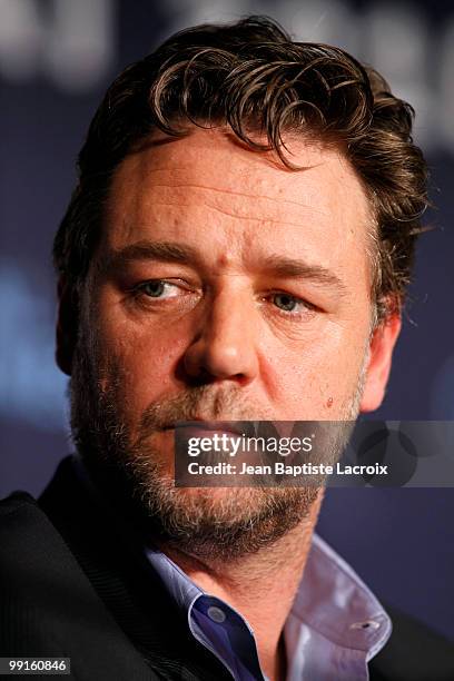 Russell Crowe attends the 'Robin Hood' Press Conference at the Palais des Festivals during the 63rd Annual Cannes Film Festival on May 12, 2010 in...