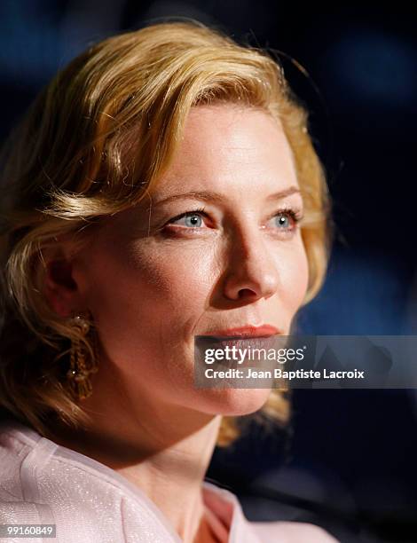 Cate Blanchett attends the 'Robin Hood' Press Conference at the Palais des Festivals during the 63rd Annual Cannes Film Festival on May 12, 2010 in...