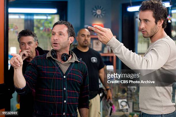Behind the scenes of CBS Films' "The Back-up Plan" featuring in foreground, from left, director Alan Poul and Alex O'Loughlin.