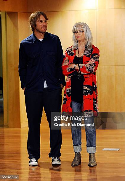 Singer/Songwriters Todd Snider and Emmylou Harris at the 2010 Americana Honors & Awards nominee announcement party at the W.O. Smith School on May...