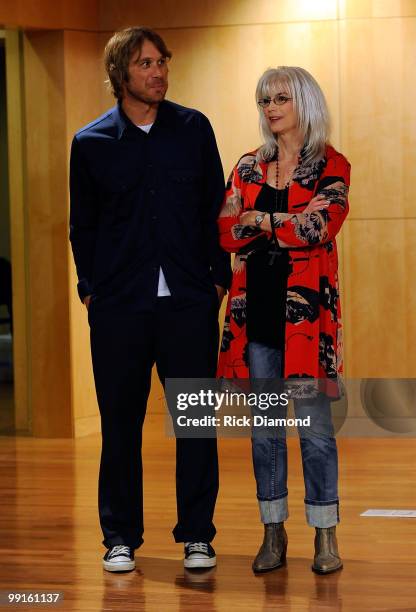 Singer/Songwriters Todd Snider and Emmylou Harris at the 2010 Americana Honors & Awards nominee announcement party at the W.O. Smith School on May...