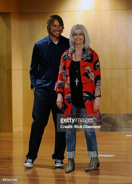Singer/Songwriters Todd Snider and Emmylou Harris at the 2010 Americana Honors & Awards nominee announcement party at the W.O. Smith School on May...