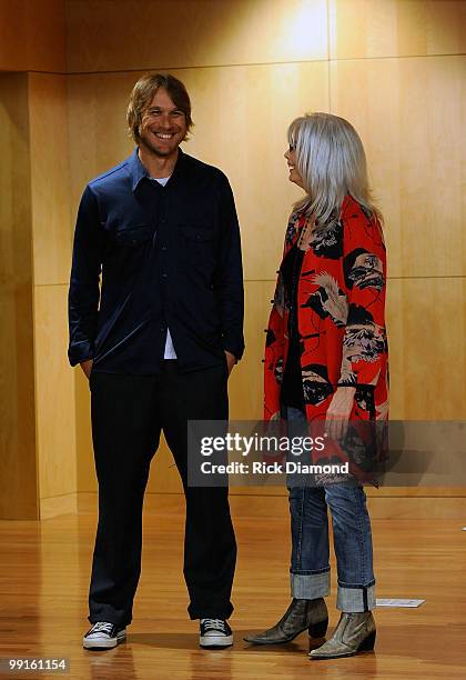 Singer/Songwriters Todd Snider and Emmylou Harris at the 2010 Americana Honors & Awards nominee announcement party at the W.O. Smith School on May...