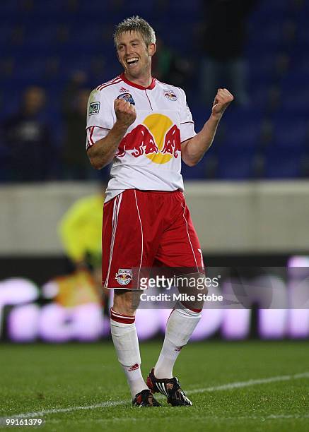 John Wolyniec of the New York Red Bulls celebrates his goal in the 36th minute against the New England Revolution during the US Open Cup qualifying...