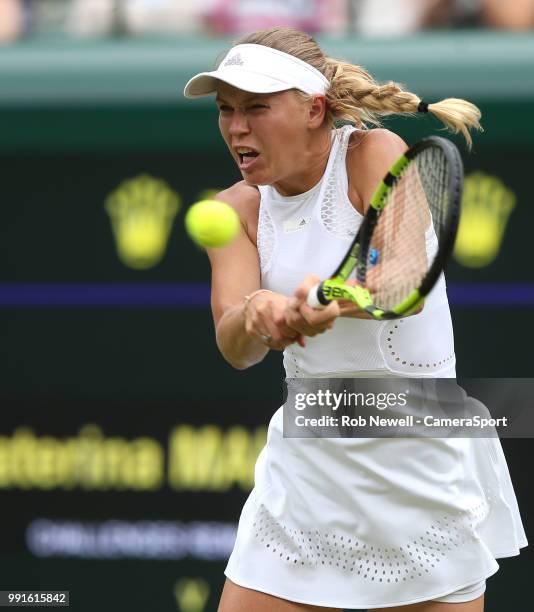 Caroline Wozniacki during her match against Ekaterina Makarova at All England Lawn Tennis and Croquet Club on July 4, 2018 in London, England.