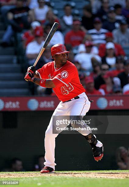 Torii Hunter of the Los Angeles Angels of Anaheim bats against the New York Yankees on April 24, 2010 at Angel Stadium in Anaheim, California. The...