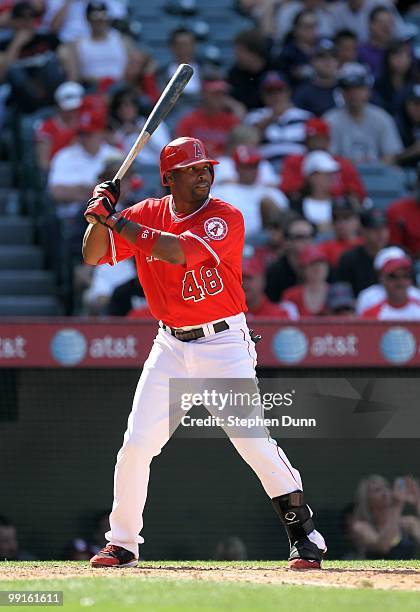 Torii Hunter of the Los Angeles Angels of Anaheim bats against the New York Yankees on April 24, 2010 at Angel Stadium in Anaheim, California. The...